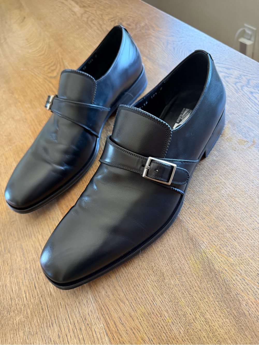 Salvatore Ferragamo Black Leather Single Monk Strap Shoes